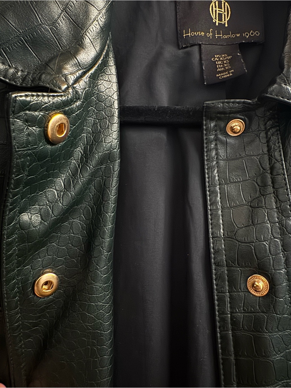 House of Harlow 1960 Dark Green Croc-Embossed Faux Leather Jacket - Picture 8 of 16